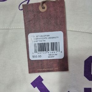 Mitchell & Ness Cream Short Sleeve LSU Yoke Tee with Purple Print